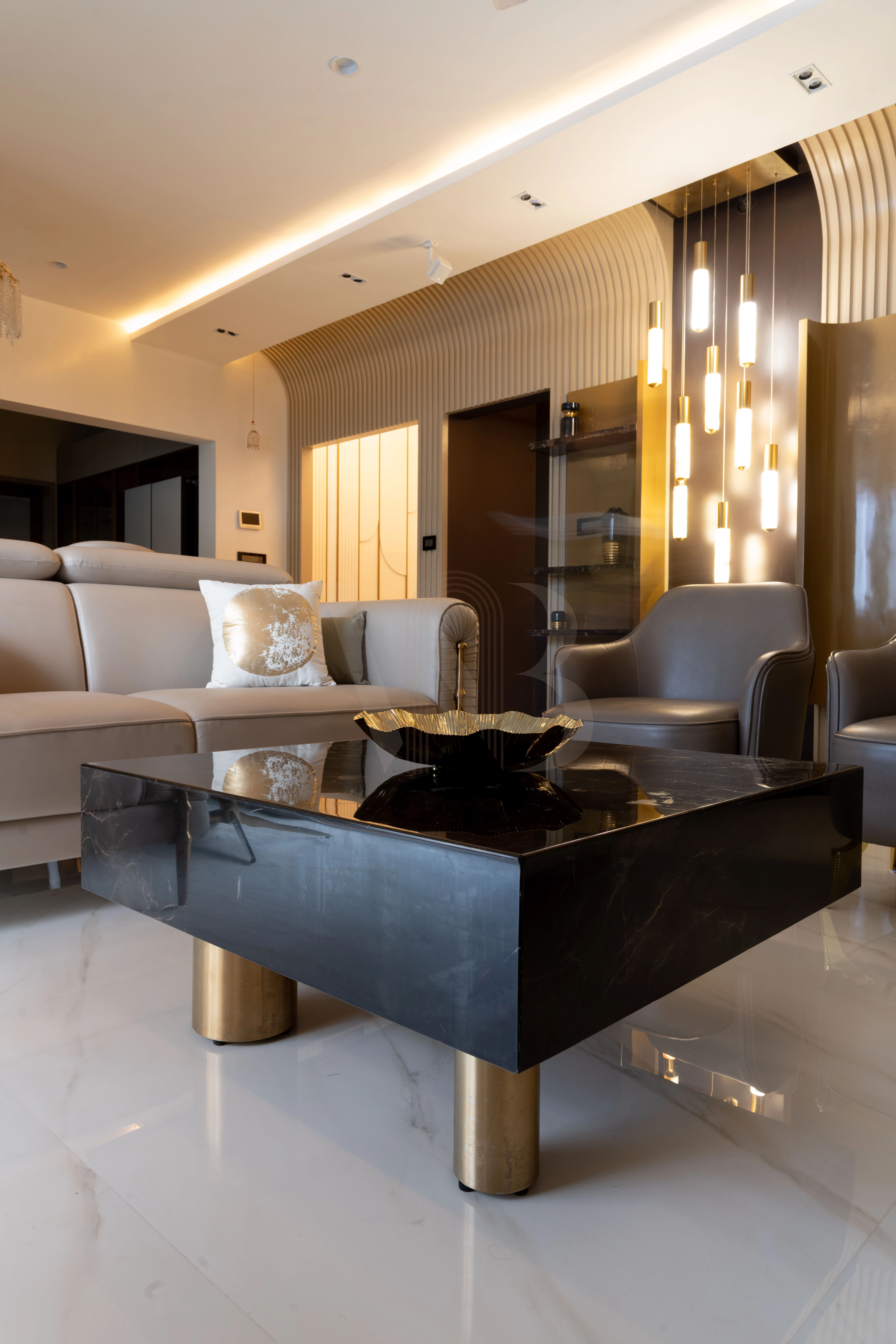 Bespoke fluted sofa upholstery detailing
