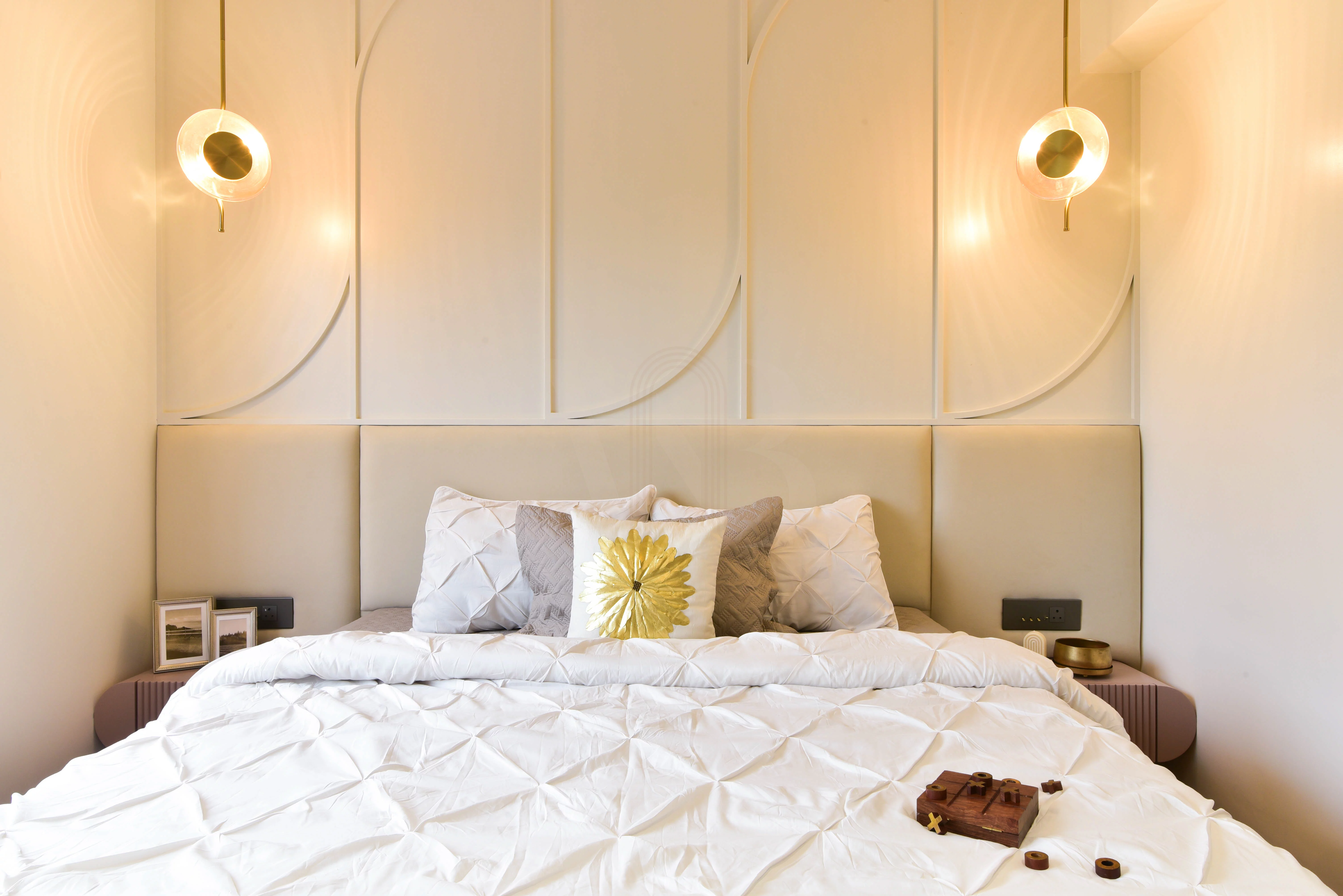 Clean headboard and lighting detail