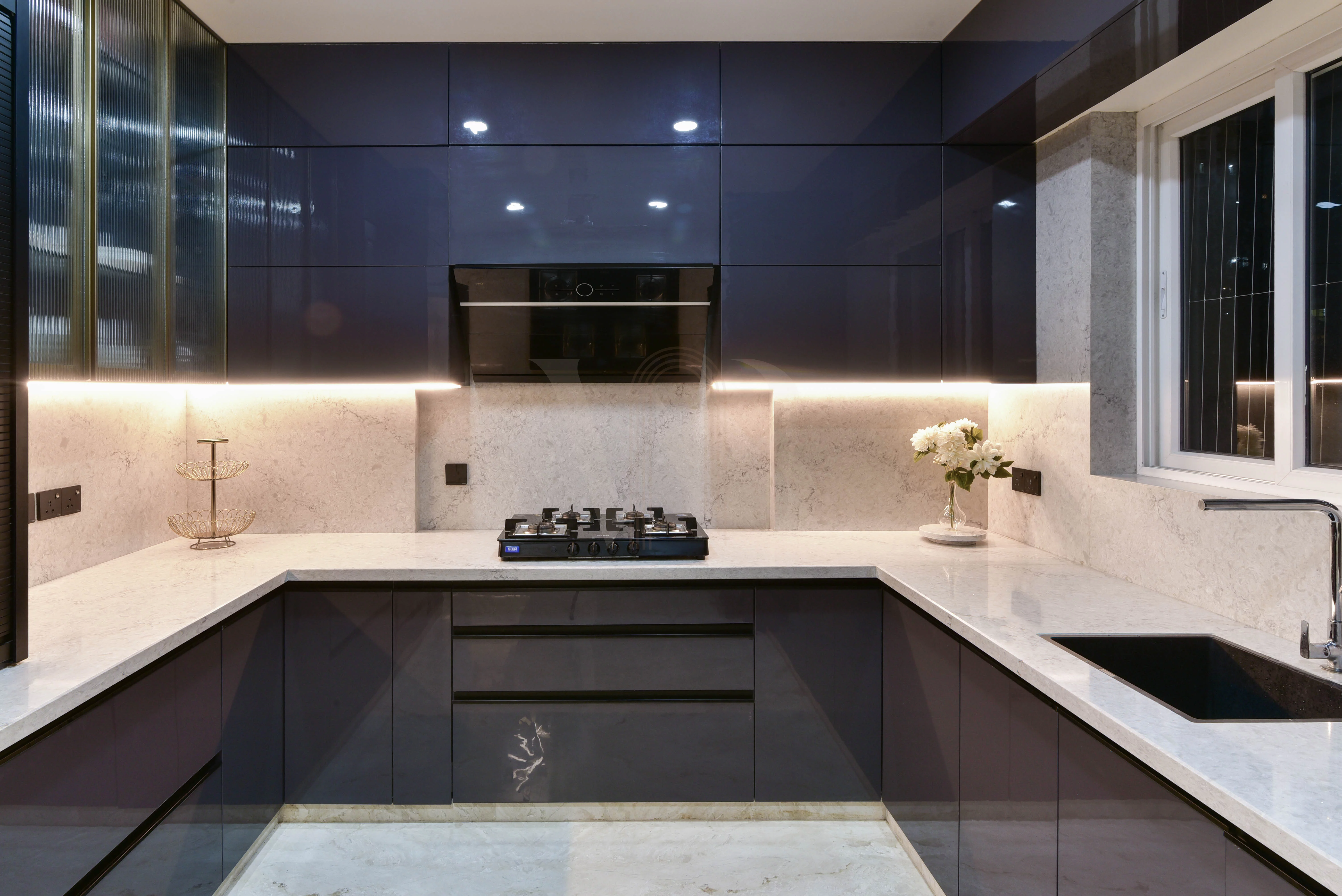 Sleek modern minimalist kitchen layout