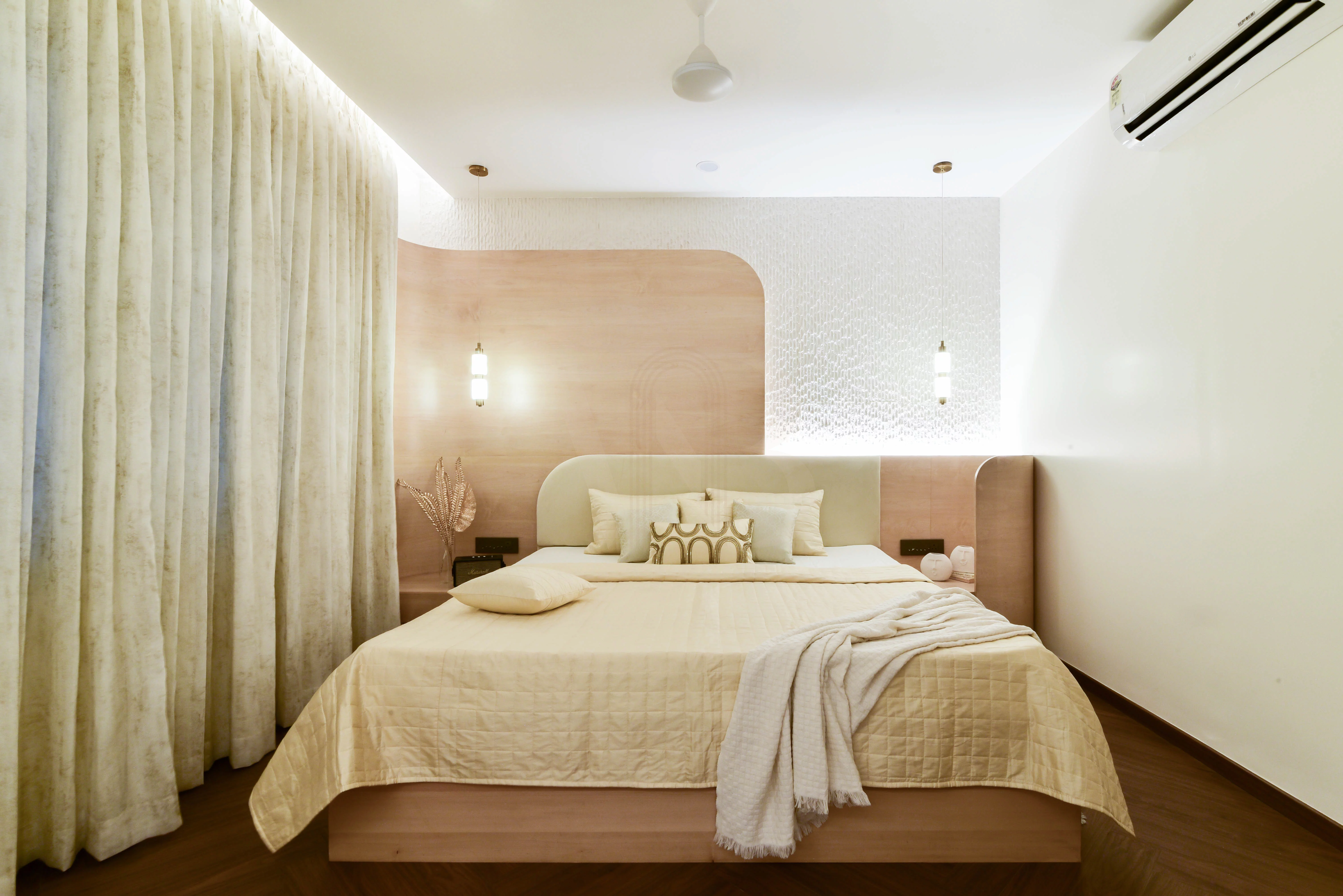 Upholstered master bed headboard